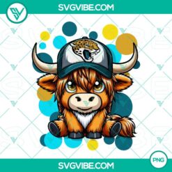 Highland cow with Jacksonville Jaguars football design, downloadable PNG file. Perfect for sports fans.