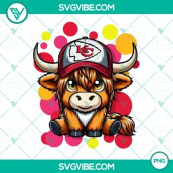 Highland cow wearing Kansas City Chiefs football gear, PNG files for download.