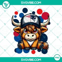 Highland cow wearing New England Patriots football jersey, perfect for digital use.