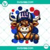 Highland cow with New York Giants football logo, PNG download file. Perfect for sports enthusiasts and football fans.