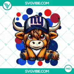 Highland Cow wearing New York Giants football attires, PNG file for sports fans, team spirit concept.