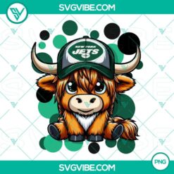 Highland cow wearing New York Jets football gear digital PNG files for download.