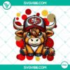 Highland cow with San Francisco 49ers football themed design, PNG file for download.