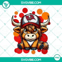 Highland cow wearing Tampa Bay Buccaneers football gear, PNG format - ideal for sports-themed digital design projects.
