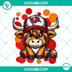 Highland cow with Tampa Bay Buccaneers football team theme in PNG format for digital use.