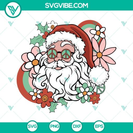 Hippie Santa SVG: Retro Christmas Santa Claus design with a groovy twist. Festive holiday SVG for crafting projects.
