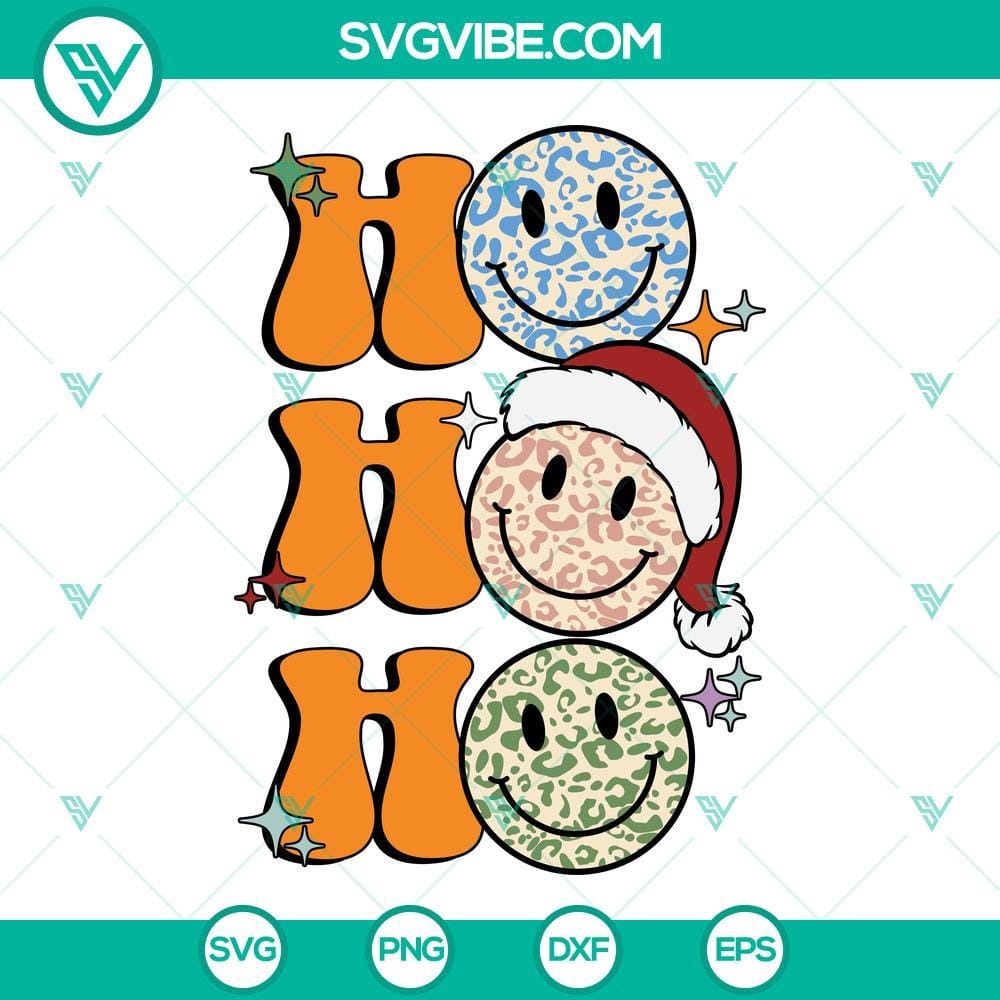 Ho Ho Ho Christmas SVG, Santa Leopard Smiley Face SVG PNG DXF EPS Santa Leopard Smiley Face SVG design for Christmas with Ho Ho Ho text, available for download in PNG, DXF, and EPS formats.