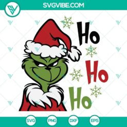 Ho Ho Ho Grinch Christmas SVG File with Merry text, featuring Grinch SVG images. Festive holiday design for crafts.