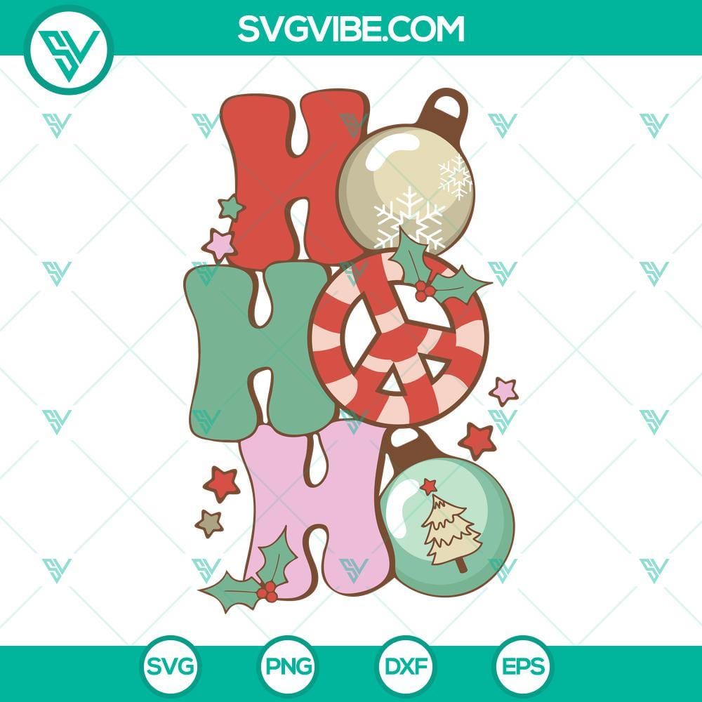 Ho Ho Ho SVG, HoHoHo Christmas SVG, Groovy Christmas SVG Colorful and festive Ho Ho Ho Christmas SVG file with groovy design elements for holiday projects.