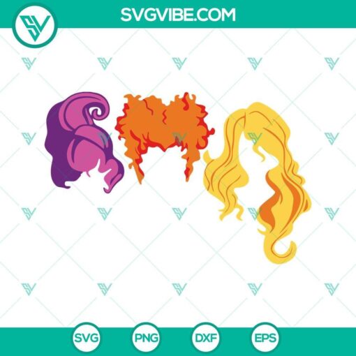Hocus Pocus Hair SVG Files for Cricut featuring Sanderson sisters, perfect for Halloween crafts and decor.