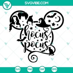 Halloween themed Mickey Head SVGs with Hocus Pocus and Witches designs for Cricut, spooky and fun for crafts.