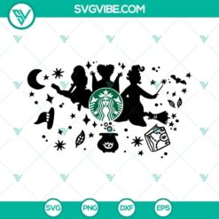 Hocus Pocus Starbucks Cup SVG featuring full wrap design with Hocus Pocus elements, ideal for Halloween projects.