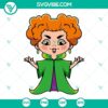 Hocus Pocus characters SVG bundle with witch, cat, and cauldron designs for download in PNG format. Ideal for Halloween crafts & projects.