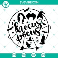 Hocus Pocus SVG images for Silhouette and Cricut, PNG, DXF, EPS files. Ideal for Halloween craft projects.