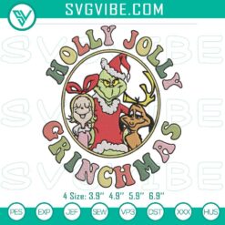 Holly Jolly Grinchmas embroidery file featuring Grinch, Max, and Cindy Lou Who designs for Christmas projects.