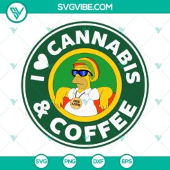 Homer Simpson I Love Cannabis and Coffee Starbucks Logo SVG Download - Quirky pop culture design with a playful twist.