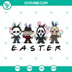 Horror movie characters Easter bunny theme SVG design for download - Horror Happy Easter SVG images with spooky twist.