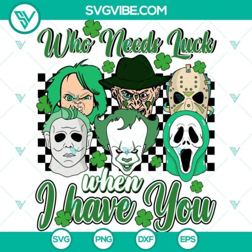 Horror Characters, St. Patrick's Day SVG download with movie-themed Shamrock design. Perfect for spooky holiday crafts.