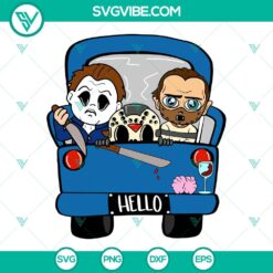 Horror Characters Truck SVG Download featuring scary movie killers for Halloween craft projects, SVG design elements.