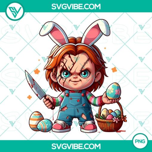 Horror-themed Easter Day Eggs and Chucky Easter Bunny PNG images for download, perfect for spooky Easter designs.