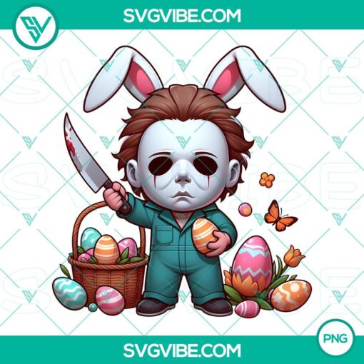 Michael Myers Easter Bunny and horror movie killer Easter eggs PNG images for download, perfect for Halloween designs.