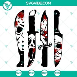 Horror movie characters in knives SVG file for Halloween featuring Michael Myers, perfect for spooky crafts and projects.