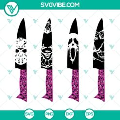 Spooky horror movie characters with knives in pink Halloween style SVG for download in DXF and EPS formats.