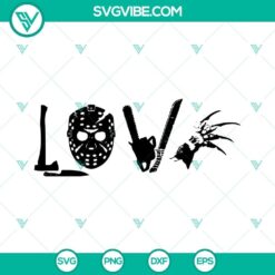Horror movie inspired SVG files featuring Jason mask and Freddy glove. Ideal for slasher flick fans.