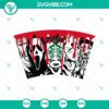 Horror movie themed Starbucks cup SVG files for Halloween, featuring full wrap design for spooky coffee lovers.