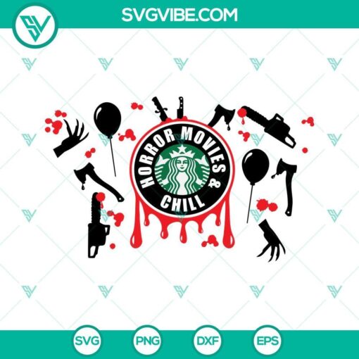Scary movie themed Starbucks cup SVG download, perfect for horror movie fans wanting to enjoy a chill night with a spooky beverage.