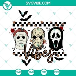 Horror Vibes SVG images featuring Jason Voorhees and Michael Myers designs for Halloween crafts and projects.