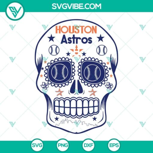 Houston Astros Skull SVG File featuring Day of the Dead theme, perfect for Astros fans. Halloween baseball design.
