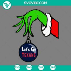 Houston Texans Grinch Hand holding Ornament SVG, Christmas themed graphic for Houston Texans fans. Ideal for holiday crafting projects.
