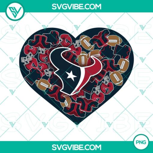 Houston Texans themed heart Valentine PNG image designs for digital use, featuring team colors and logo. Perfect for NFL fans.