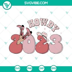 Western cowgirl themed Happy New Year 2023 SVG download with PNG and DXF files for digital crafting projects.