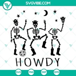 Howdy Dancing Skeletons cowboy theme SVG download. Western style skeletons dancing together. Great for Halloween and wild west designs.