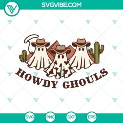 Howdy Ghouls SVG files featuring Western Ghost and Cowboy Ghost designs with a vintage touch. Perfect for Halloween and Western themed crafts.