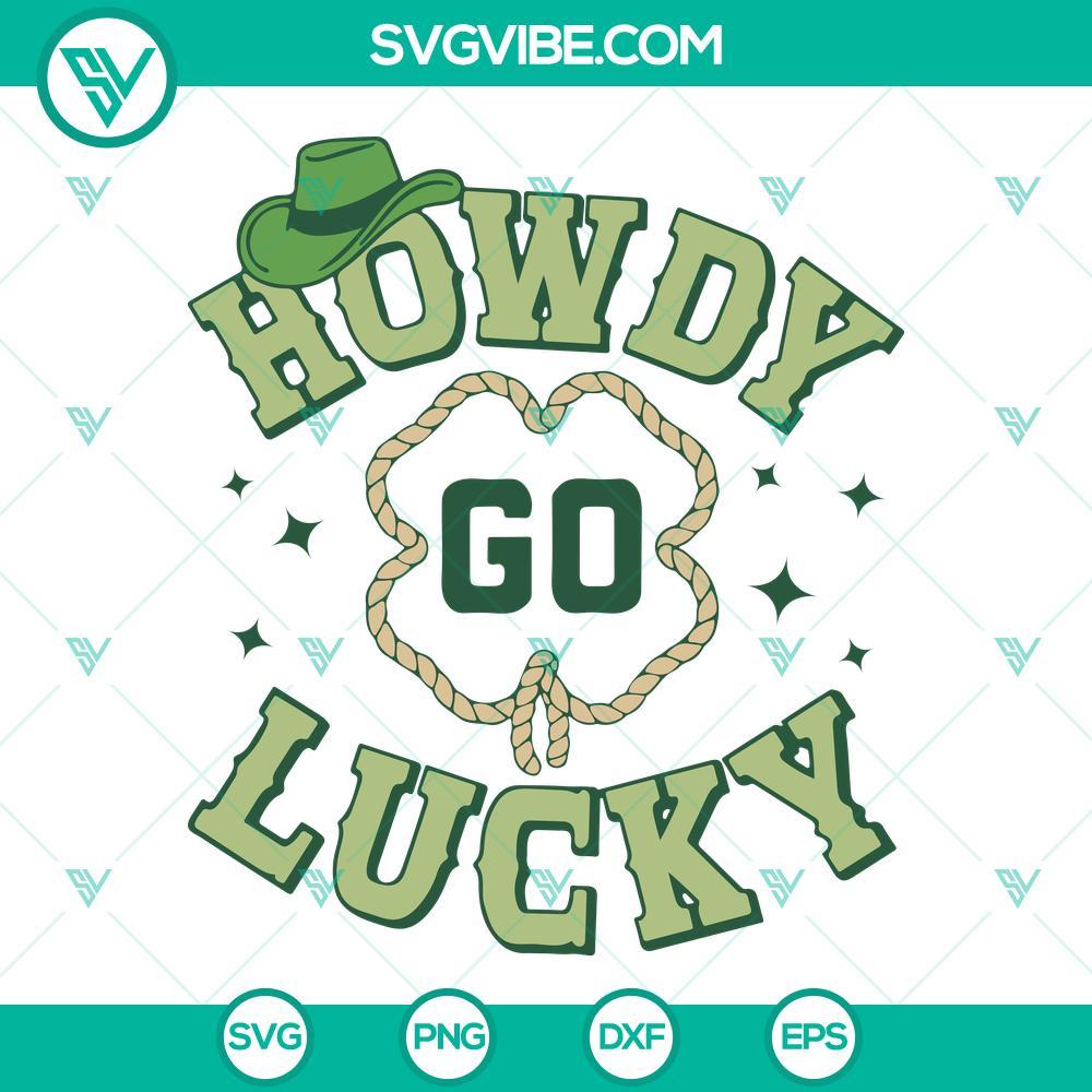 howdy-go-lucky-svg-western-svg-clover-cowboy-hat-svg-st-patricks-day-svg-png-dxf-eps-6-mockup.jpg Howdy Go Lucky Western SVG with Clover Cowboy Hat design - St. Patrick's Day themed elements for digital download.