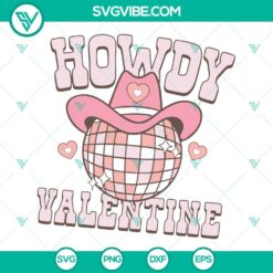 Howdy Valentine Disco Ball SVG Images featuring retro and vintage Valentines Day themed designs for digital use.