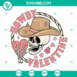 Howdy Valentine skeleton SVG image with retro Western Cowboy design for Valentine's Day celebration. Ideal for digital download.
