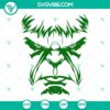 Hulk face SVG and cut files with angry green superhero face design, ideal for crafting projects.