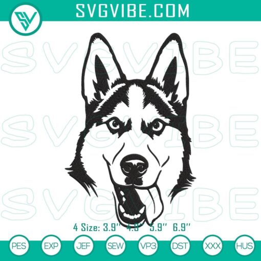Husky face embroidery design, digital file for machine, cute dog pattern.