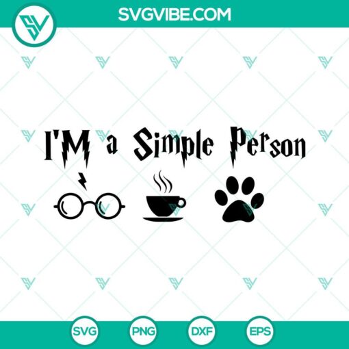Simple person, Harry Potter, coffee cup, and dog silhouette SVG design. Ideal for Harry Potter and coffee lovers.