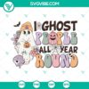 Cute Halloween ghost SVG design for digital download with playful "I Ghost People All Year Round" text, ideal for crafts and decorations.