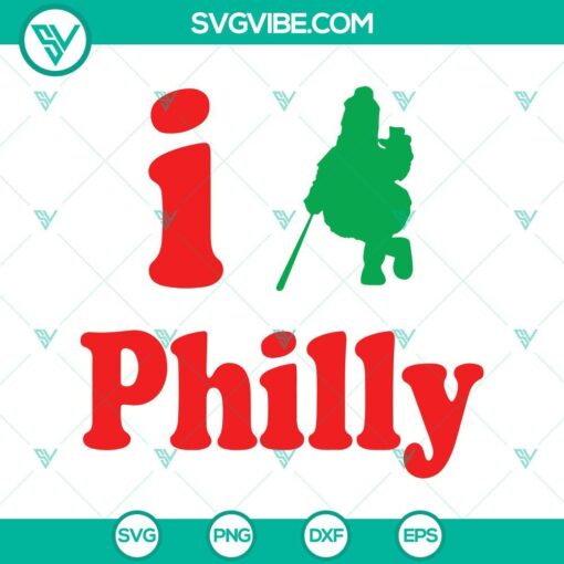 Philadelphia Phillies themed SVG download with logo and text "I Love Philly", available in PNG, DXF, and EPS formats.