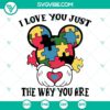 Puzzle piece SVG design for Autism Mom with "I Love You Just The Way You Are" message. Perfect for crafting projects.