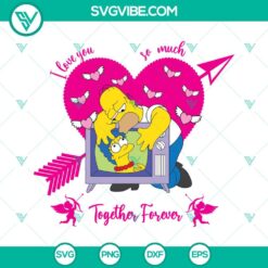 A collection of 'I Love You' The Simpsons Valentine's Day SVG images in PNG, DXF, and EPS formats for digital use.