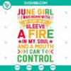 June Girl SVG: Heart on Sleeve design with fiery undertone, perfect for birthday gifts or personalized items, vibrant and unique.