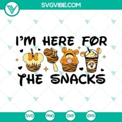 Disney Tigger SVG image featuring "I'm Here For The Snacks" design with Disney drinks. Perfect for Disney fans.