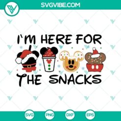 Colorful carnival food-themed SVG design with text "I’m Just Here For The Snacks", perfect for family gatherings and events.